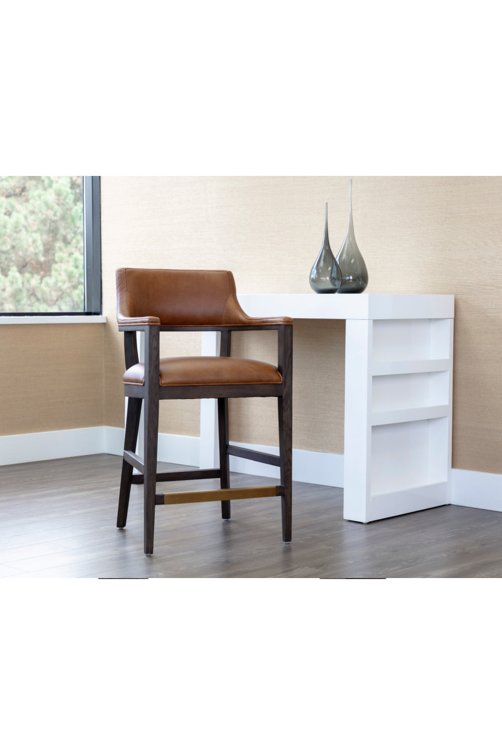 Modern European furniture - Brown Leather Counter Stool - www.oroa.com