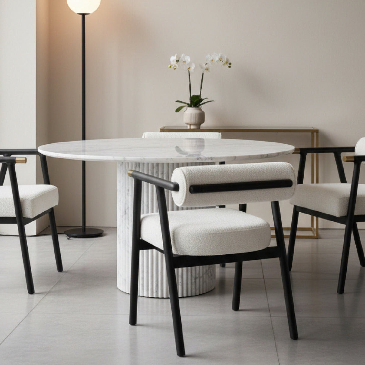 Modern European furniture - White Boucle Dining Armchair - www.oroa.com | Oroa.com