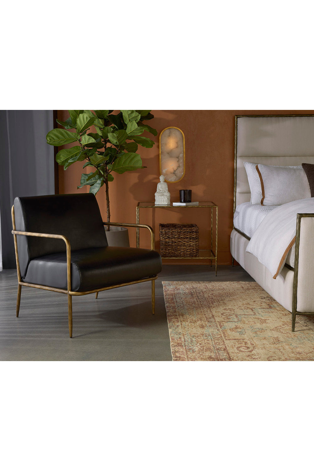 Modern European furniture - Hammered Brass Leather Lounge Chair - www.oroa.com