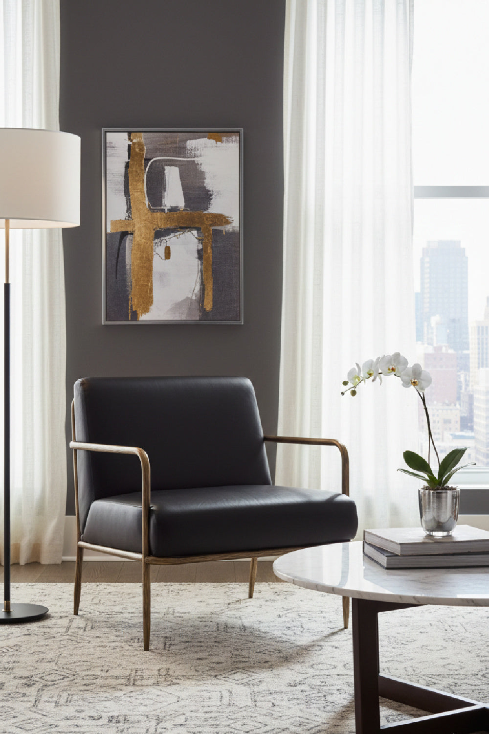 Modern European furniture - Hammered Brass Leather Lounge Chair - www.oroa.com