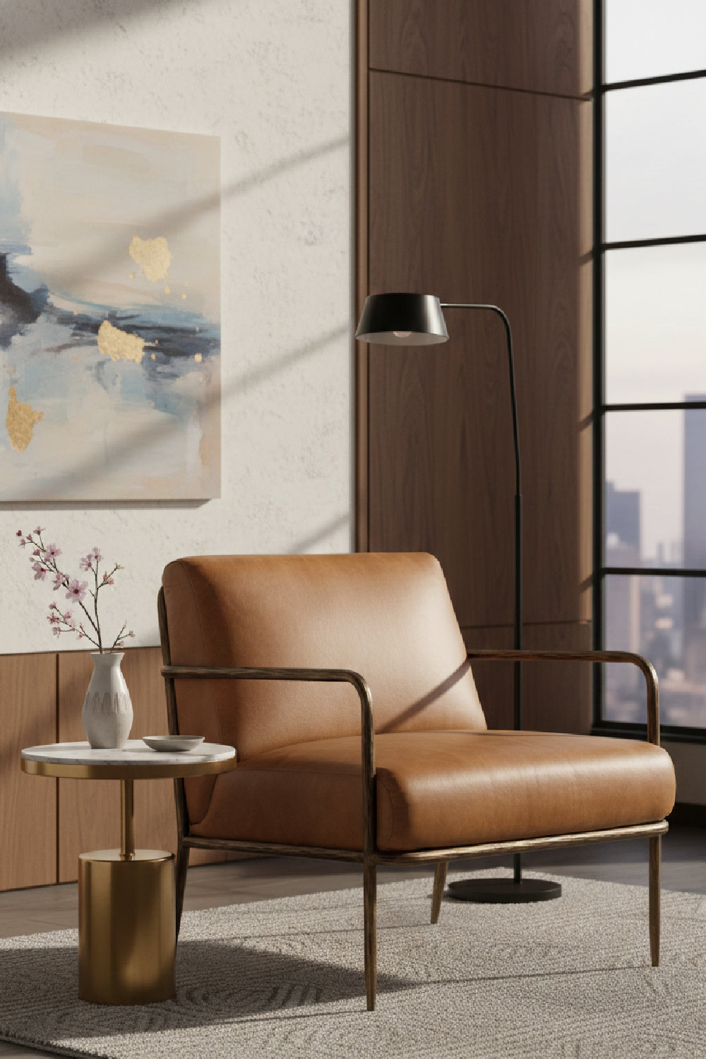 Modern European furniture - Hammered Brass Leather Lounge Chair - www.oroa.com