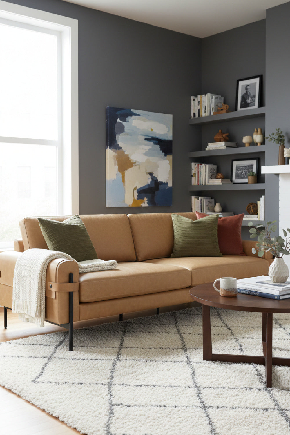 Modern European furniture - Brown Leather Strapped Sofa - www.oroa.com