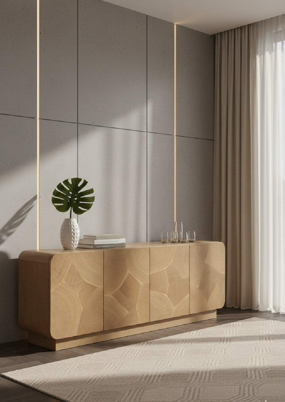 Modern European furniture - Patterned Oak 4-Door Sideboard - www.oroa.com | Oroa.com