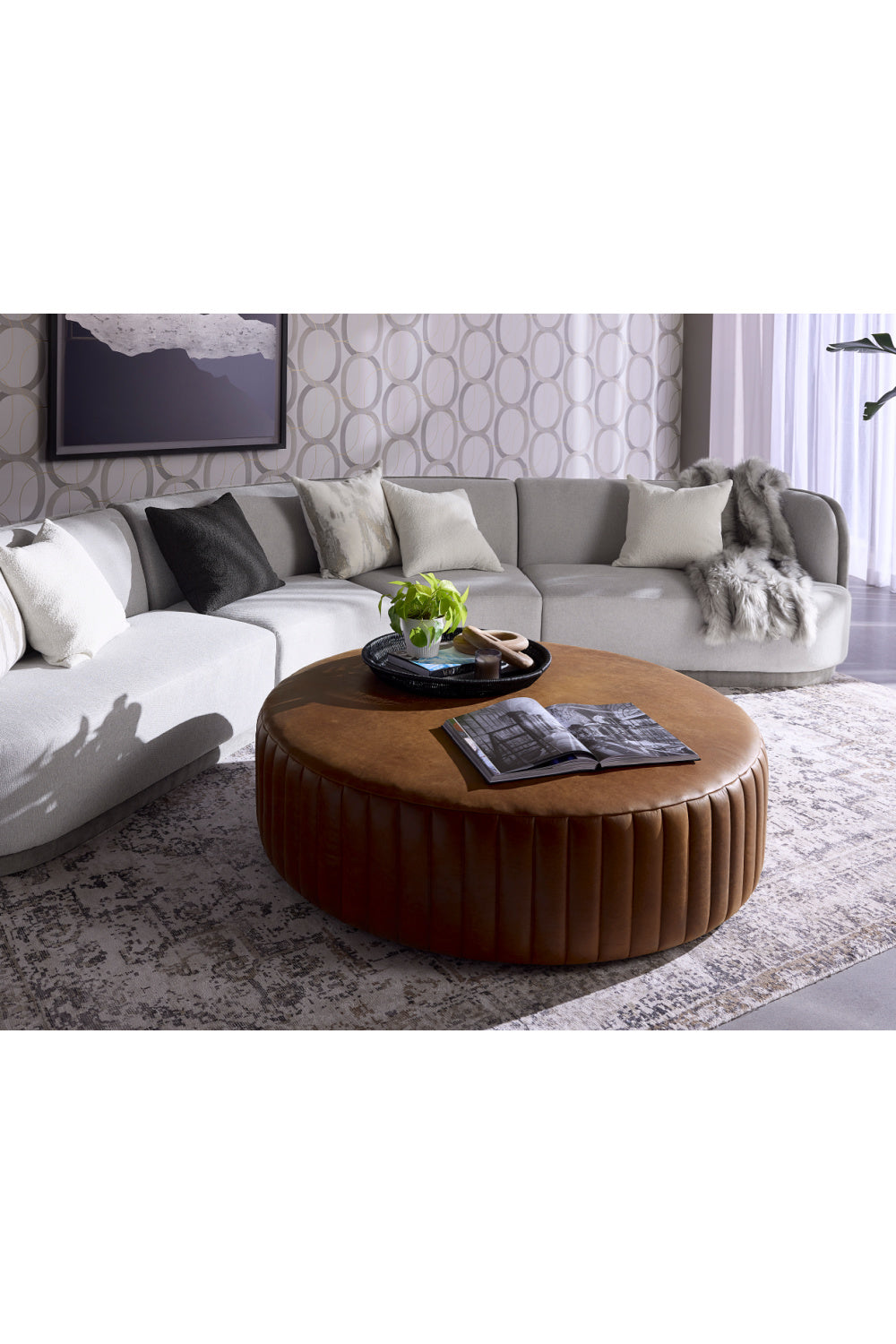 Modern European furniture - Tufted Edge Brown Leather Ottoman - www.oroa.com | Oroa.com