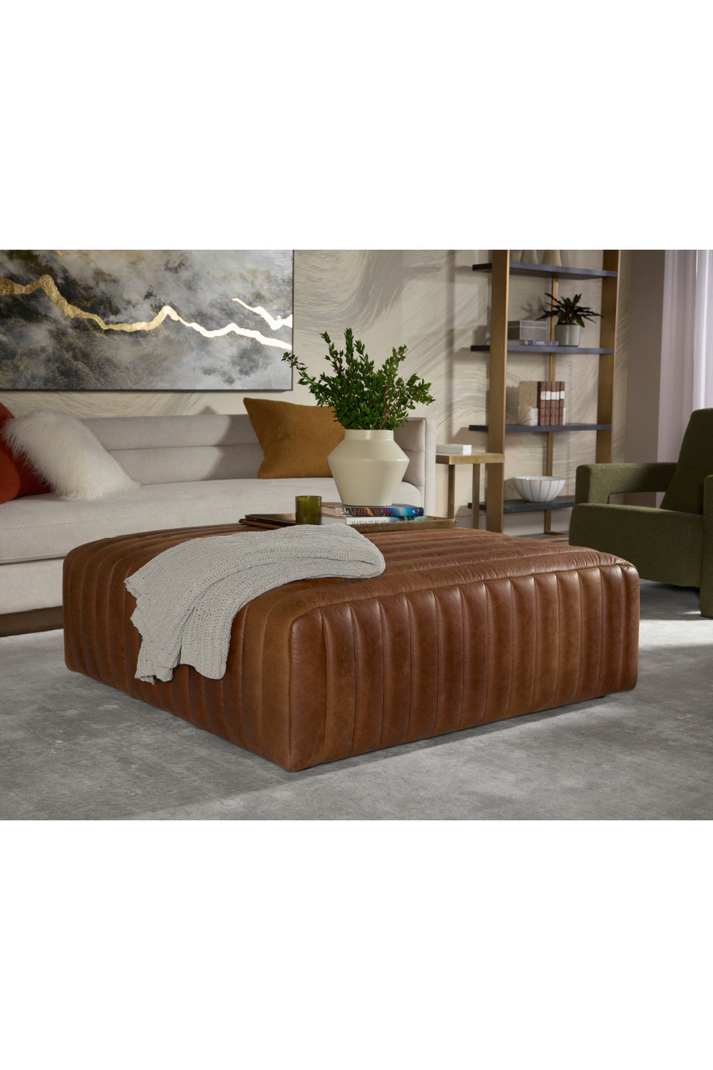 Modern European furniture - Italian Textured Leather Ottoman - www.oroa.com