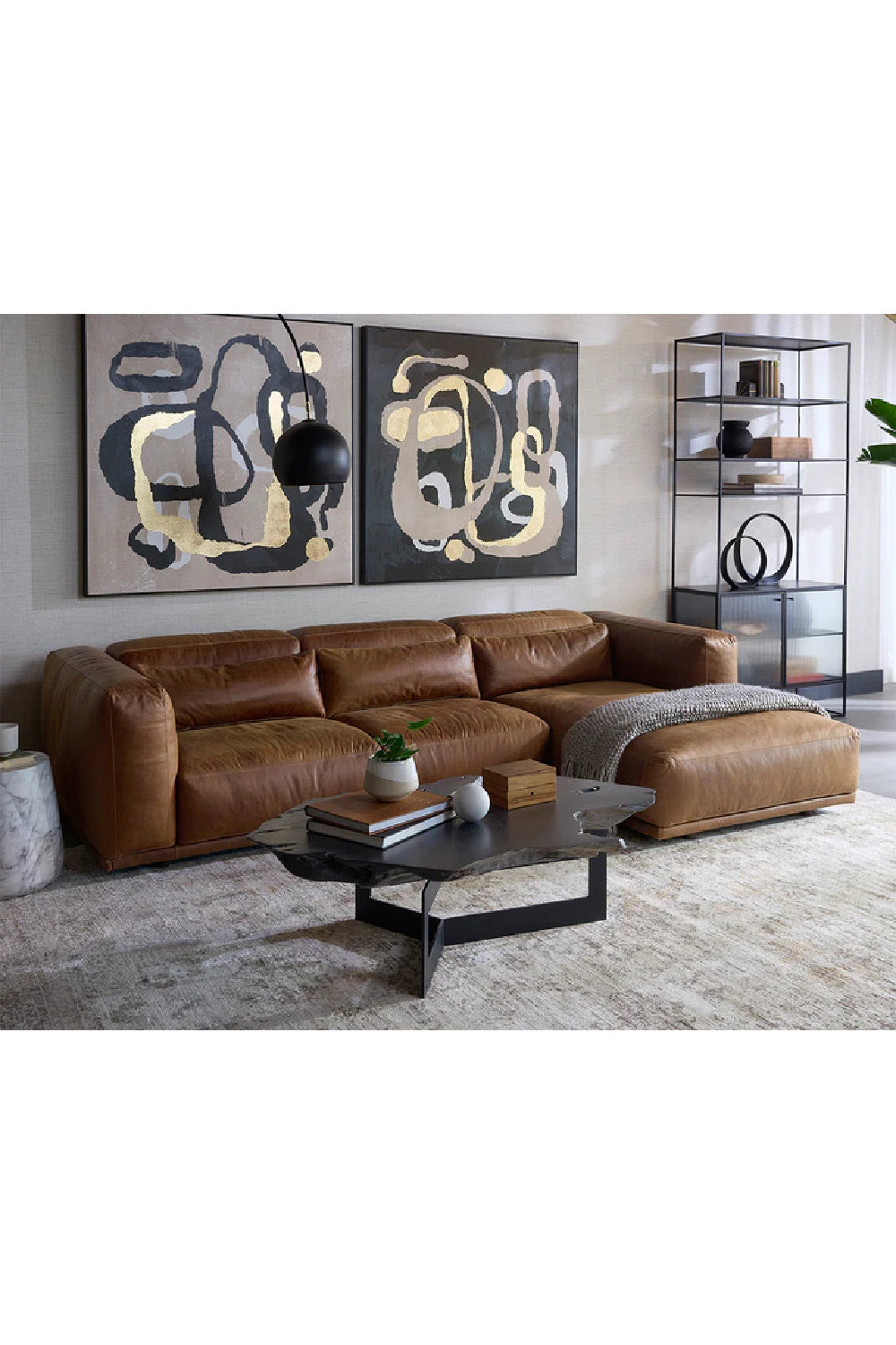 Modern European furniture - Brown Leather Chaise Sofa - www.oroa.com