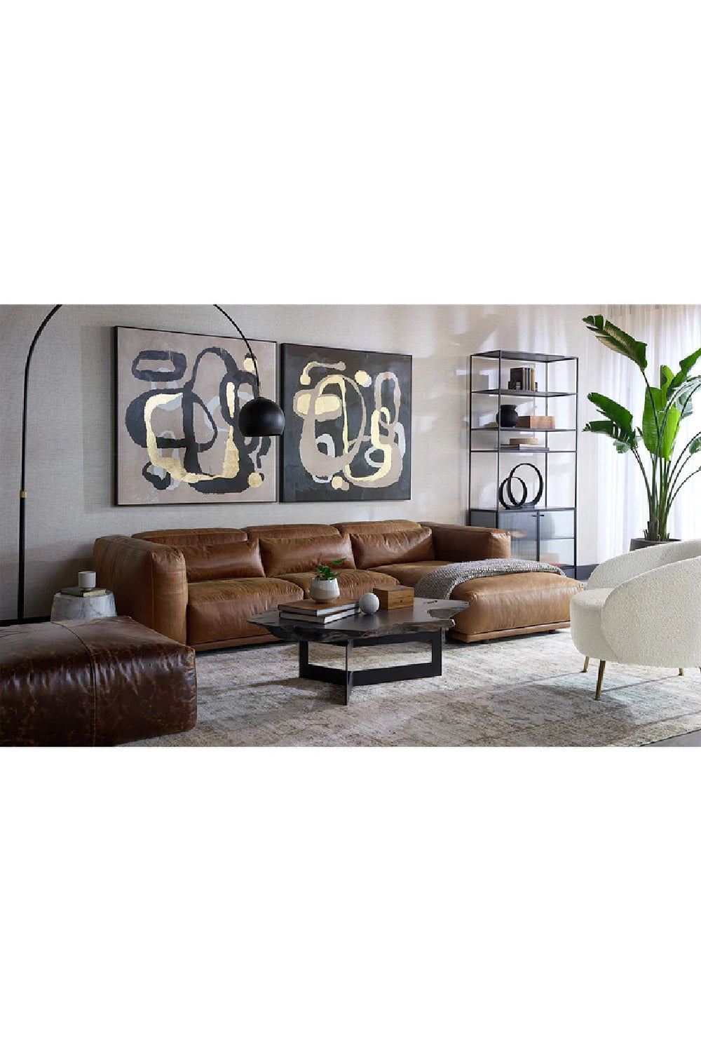 Modern European furniture - Brown Leather Chaise Sofa - www.oroa.com