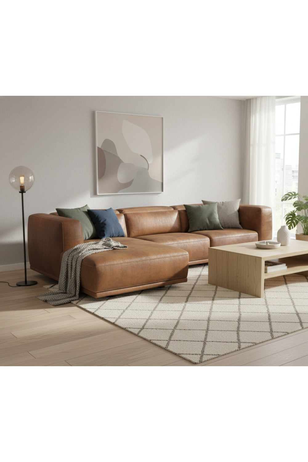 Modern European furniture - Brown Leather Chaise Sofa - www.oroa.com
