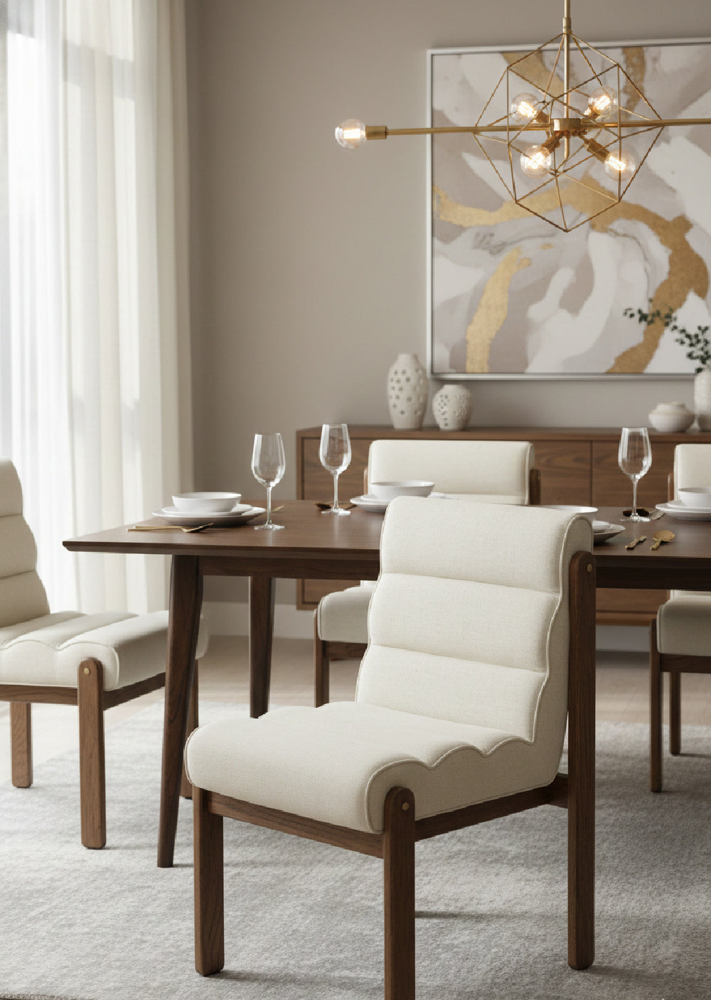Modern European furniture - Channeled White Fabric Dining Chair - www.oroa.com | Oroa.com