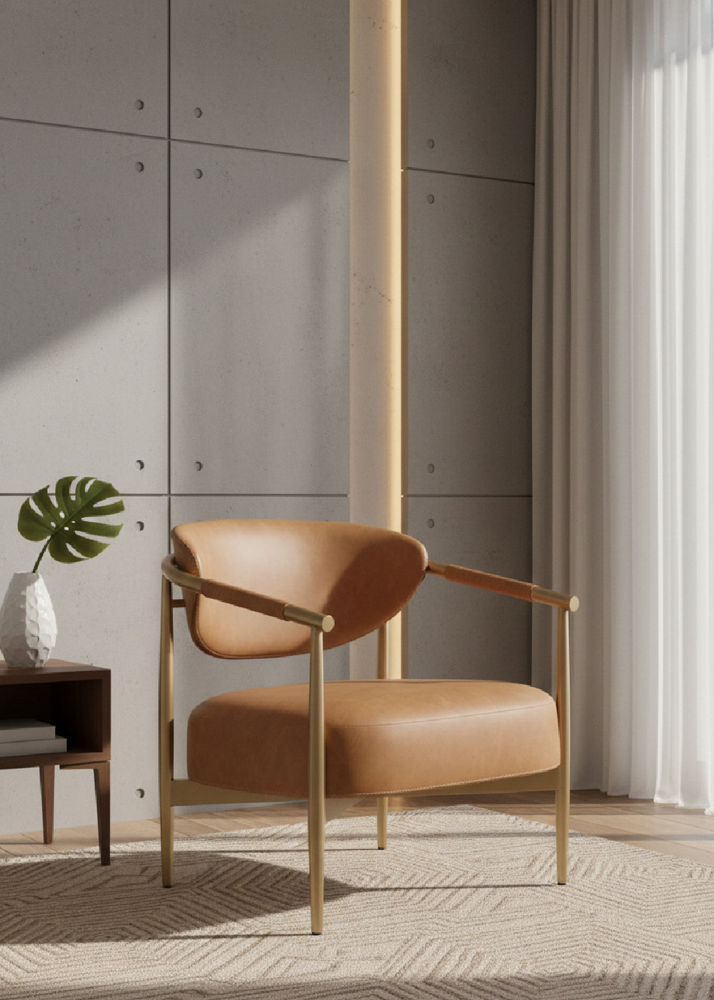 Modern European furniture - Gold-Framed Leather Lounge Chair - www.oroa.com