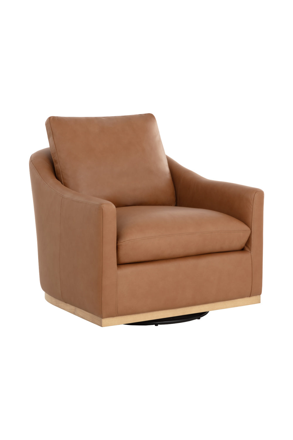 Modern European furniture - Brown Leather Swivel Lounge Chair - Ash Wood Base - www.oroa.com