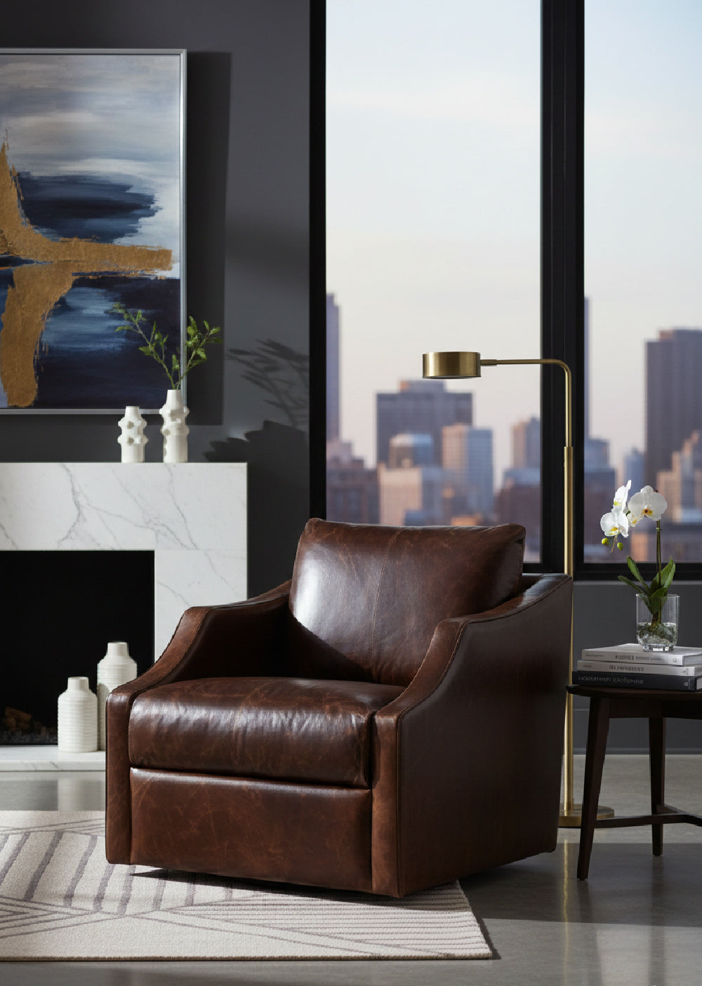 Modern European furniture - Leather Sloped-Arm Swivel Lounge Chair - www.oroa.com | Oroa.com