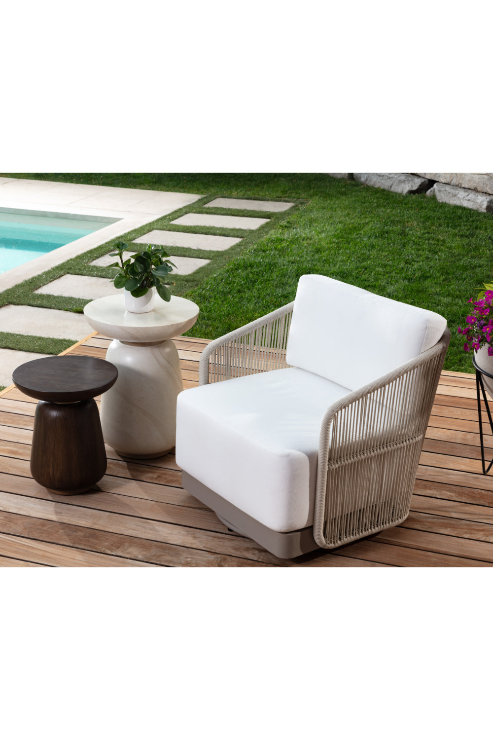 Modern European furniture - Travertine Look Indoor/Outdoor End Table - www.oroa.com | Oroa.com