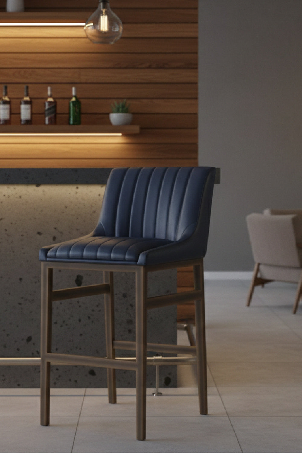 Modern European furniture - Leather-Look Vertical-Channeled Bar Stool - www.oroa.com | Oroa.com