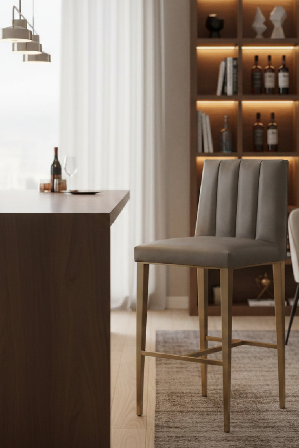 Modern European furniture - Vertical-Channeled Leather-Look Bar Stool - www.oroa.com | Oroa.com