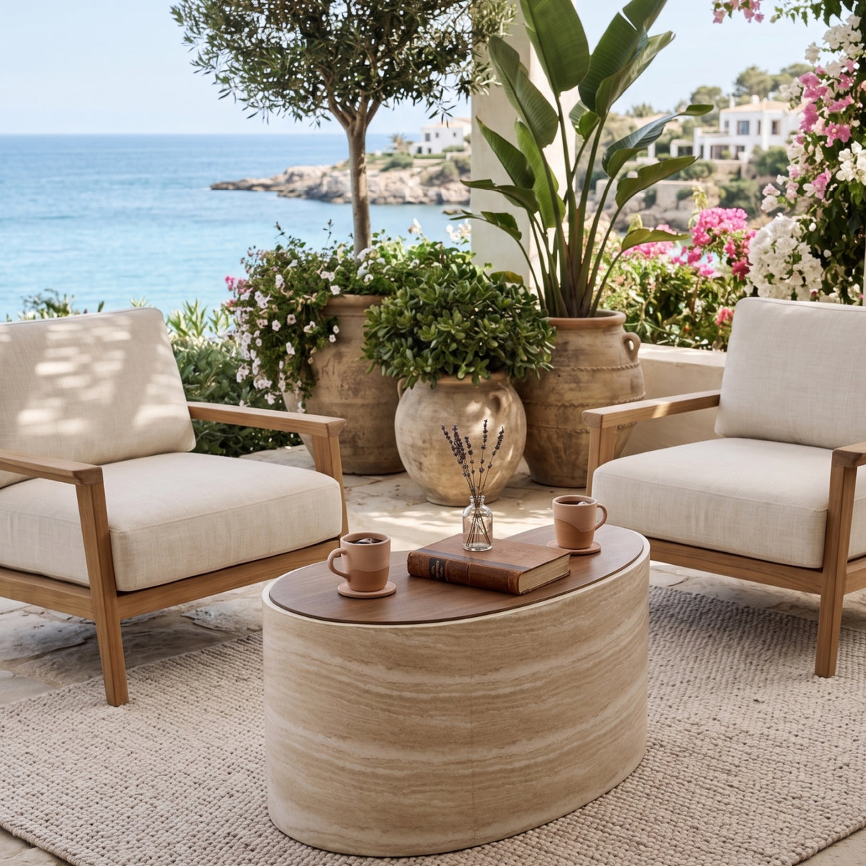 Freeform Travertine-Look Indoor/Outdoor Coffee Table | Oroa.com