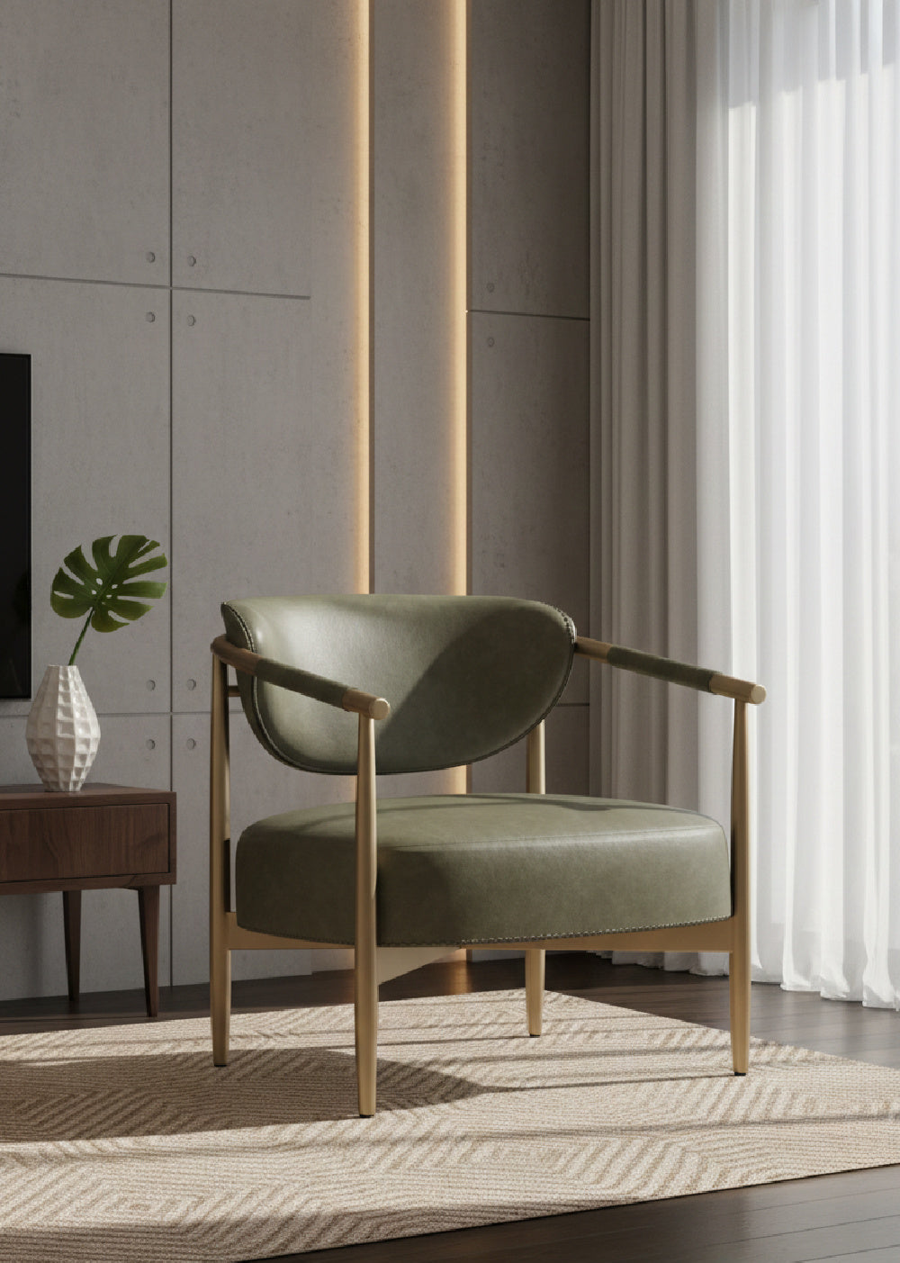 Modern European furniture - Gold-Framed Leather Lounge Chair - www.oroa.com