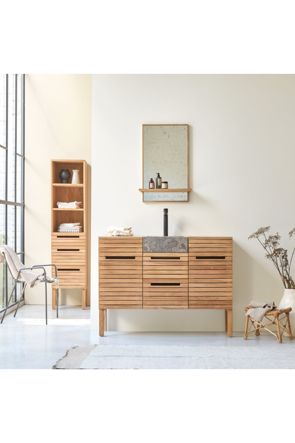 Solid Teak and Marble Vanity Unit | Tikamoon Slats | Oroa.com