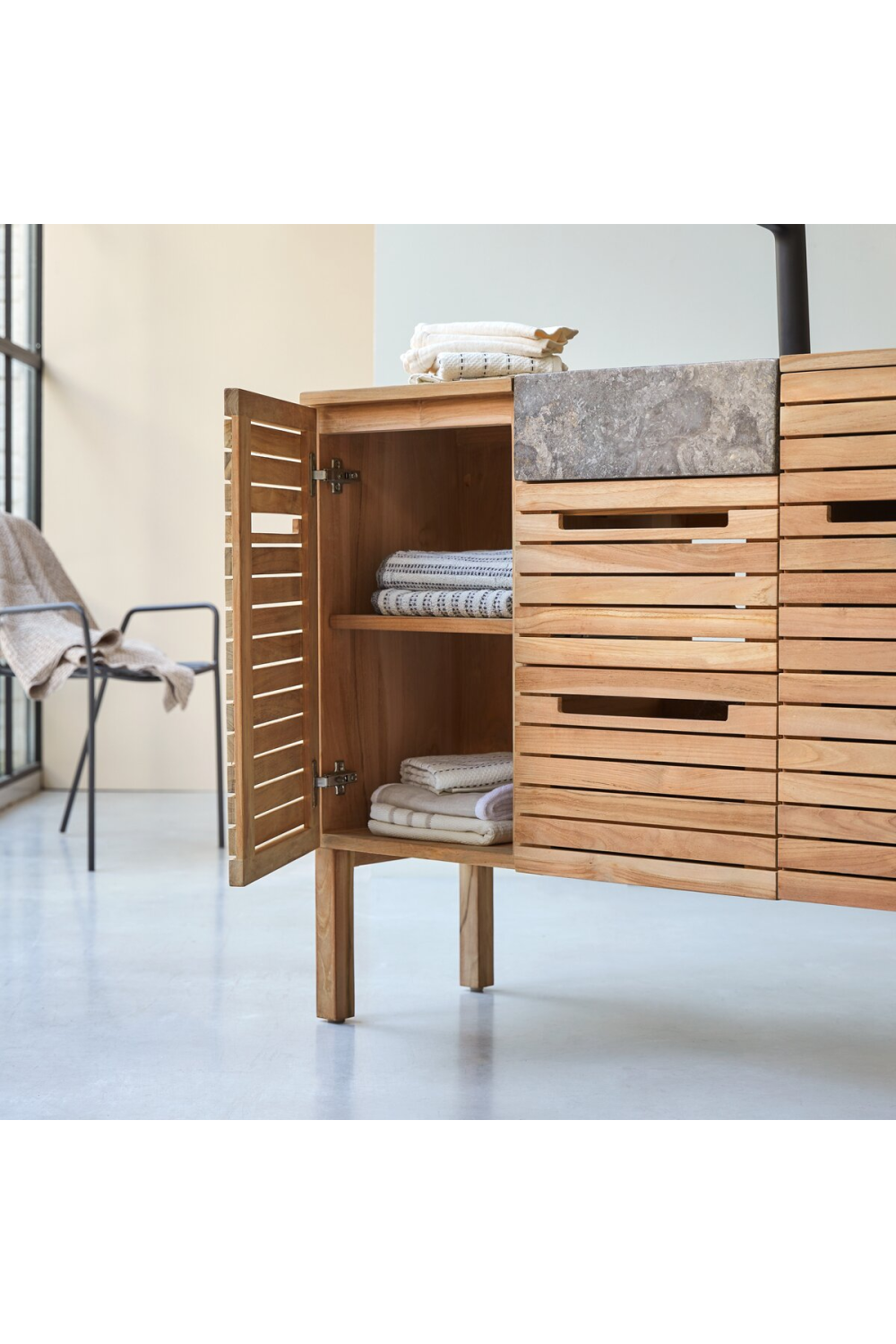 Solid Teak and Marble Vanity Unit | Tikamoon Slats | Oroa.com