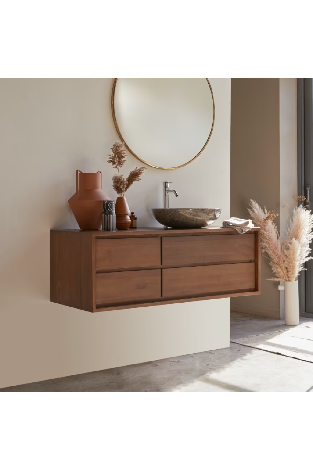 Teak Wall Mounted Vanity Unit | Tikamoon Parker | OROA.COM