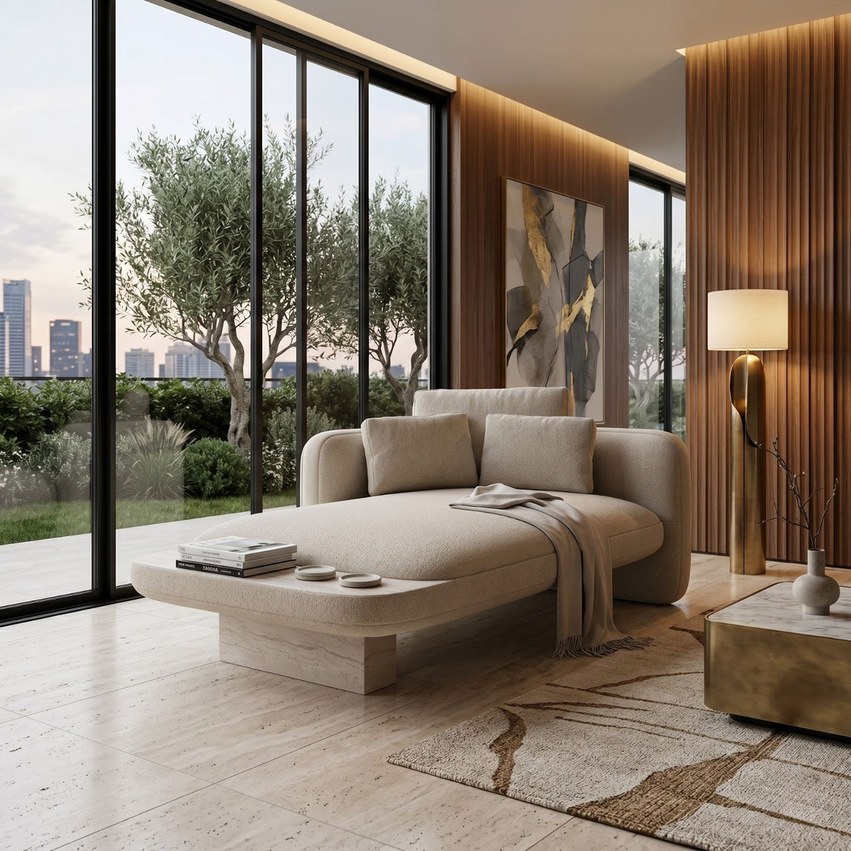 Ecru Linen Chaise Longue | Oroa.com