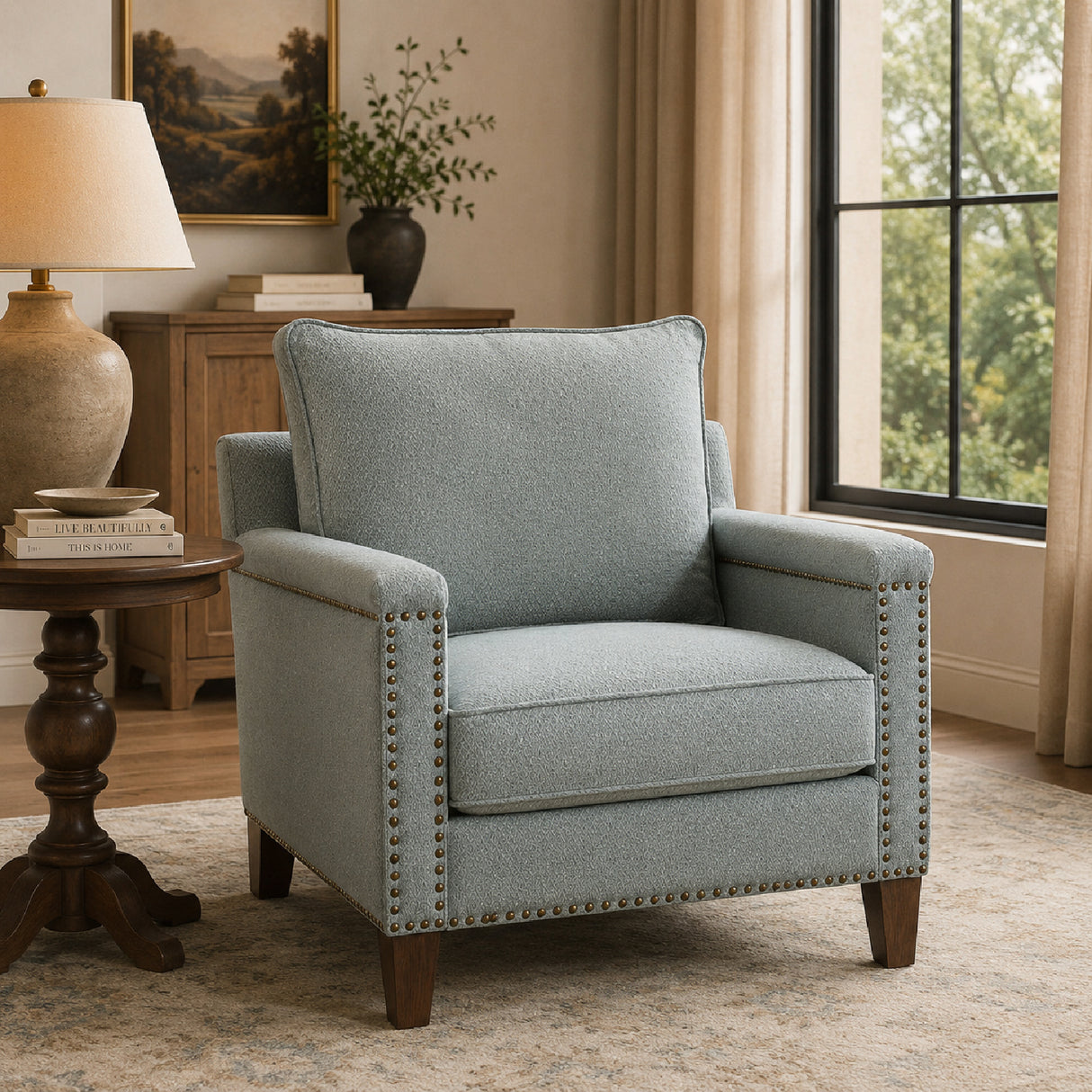Blue Nail Trimmed Accent Chair | Oroa.com