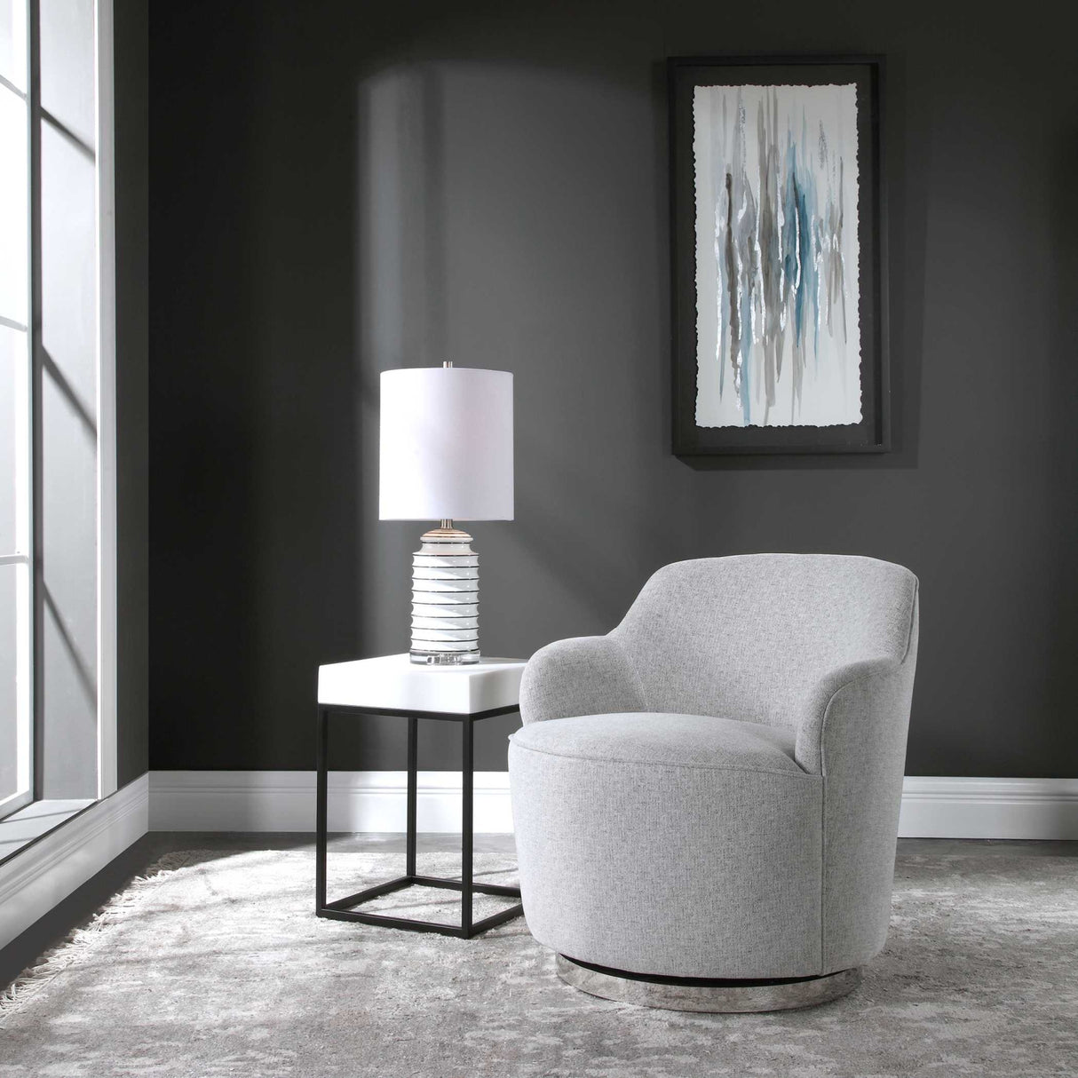 White Linen Blend Swivel Chair | Oroa.com