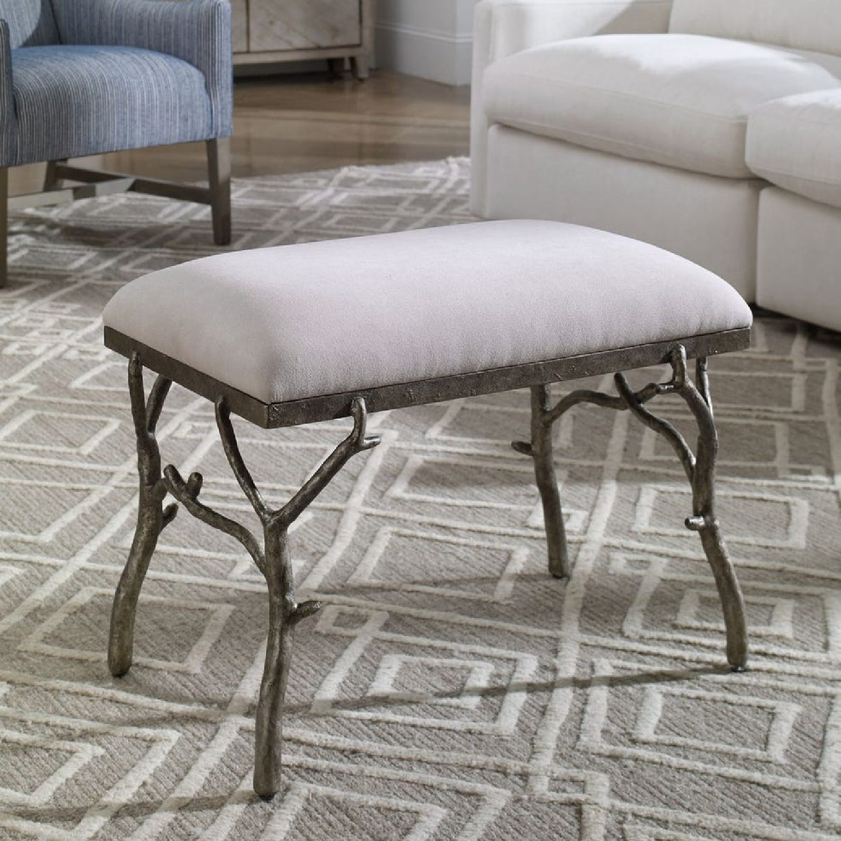 Silver Framed White Bench S | Oroa.com