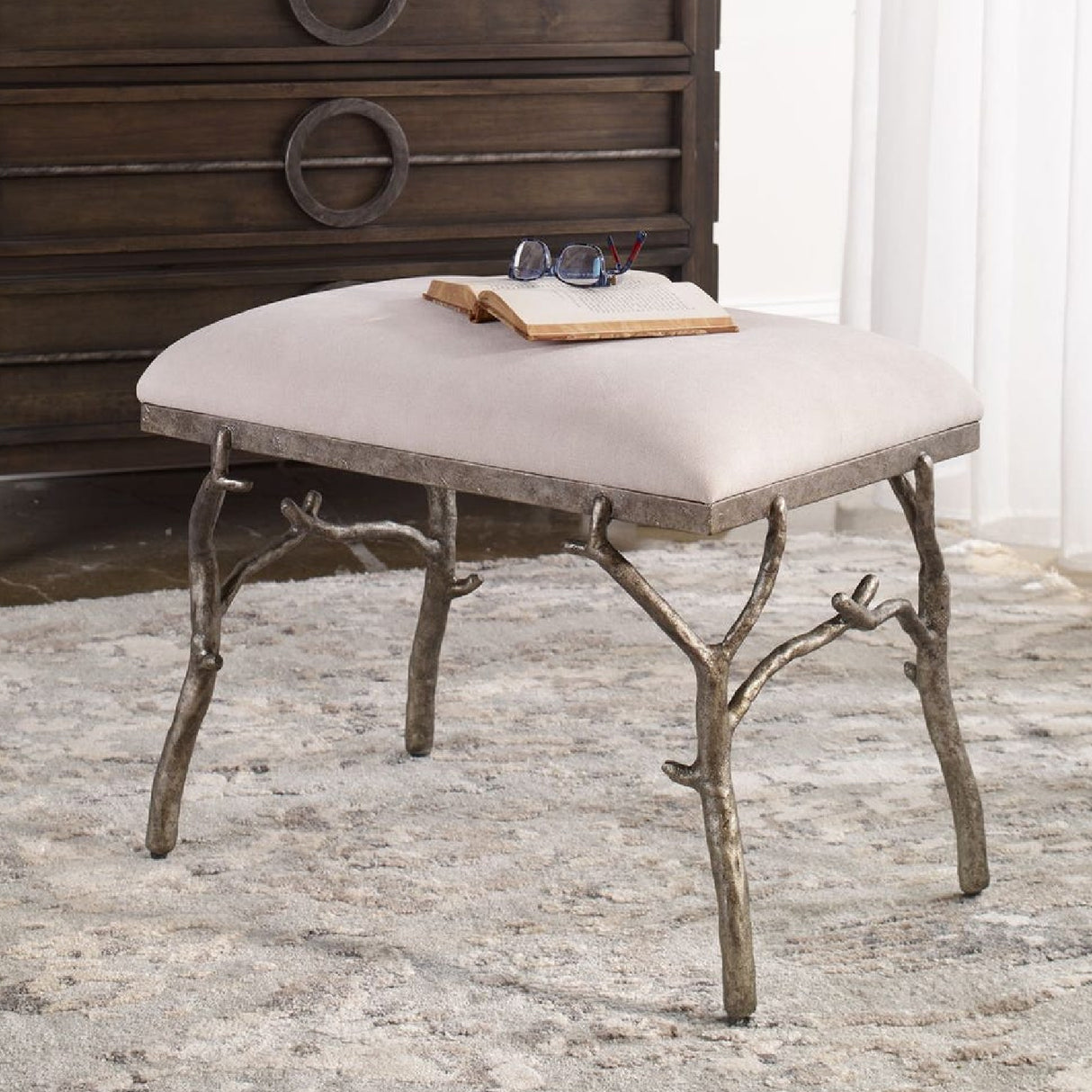 Silver Framed White Bench S | Oroa.com