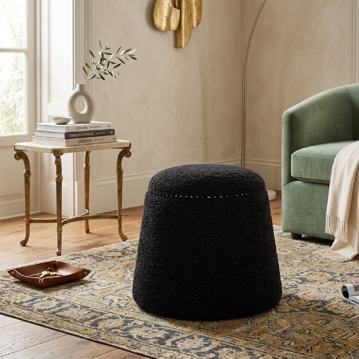Black Shearling Ottoman | Oroa.com