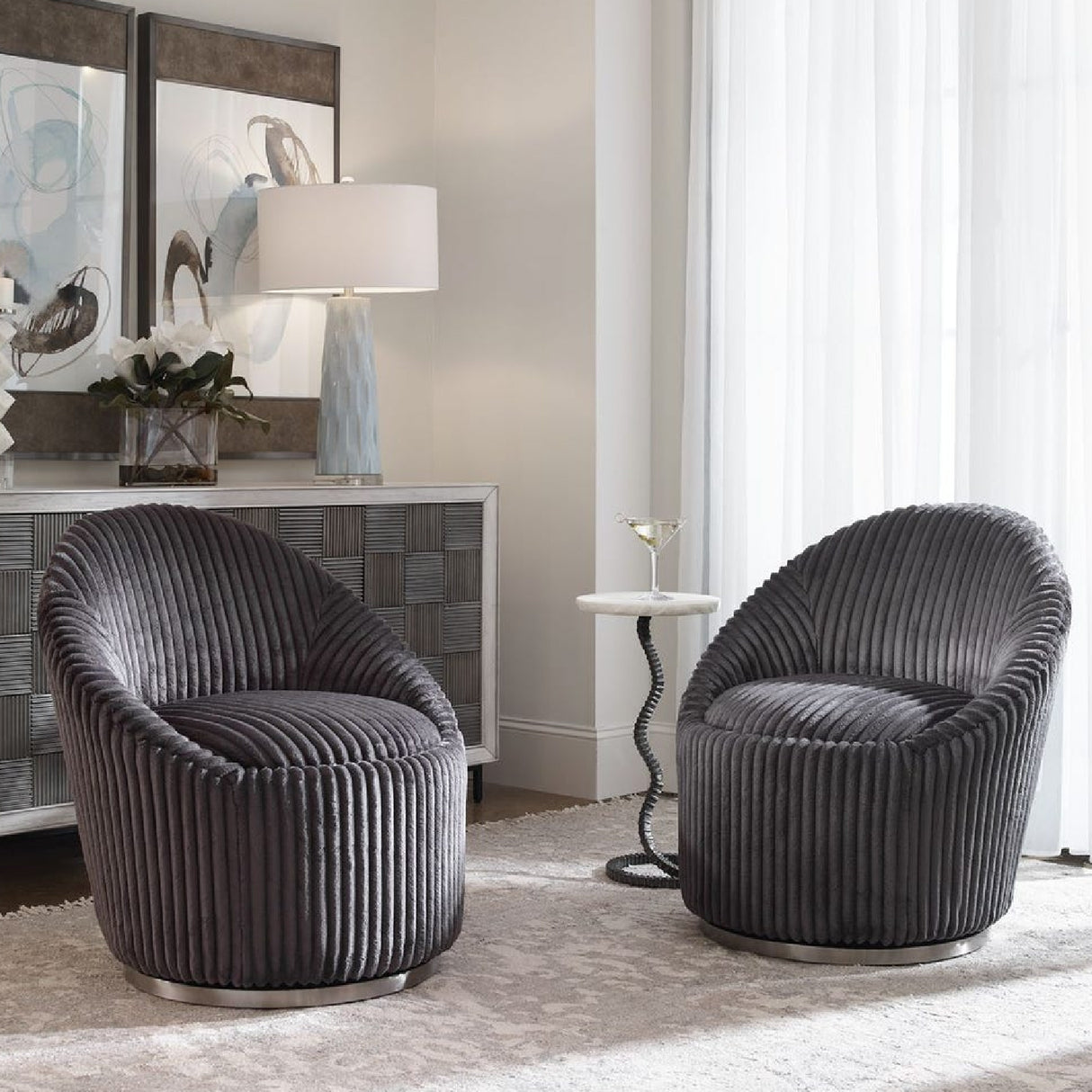 Fluted Chenille Swivel Chair | Oroa.com