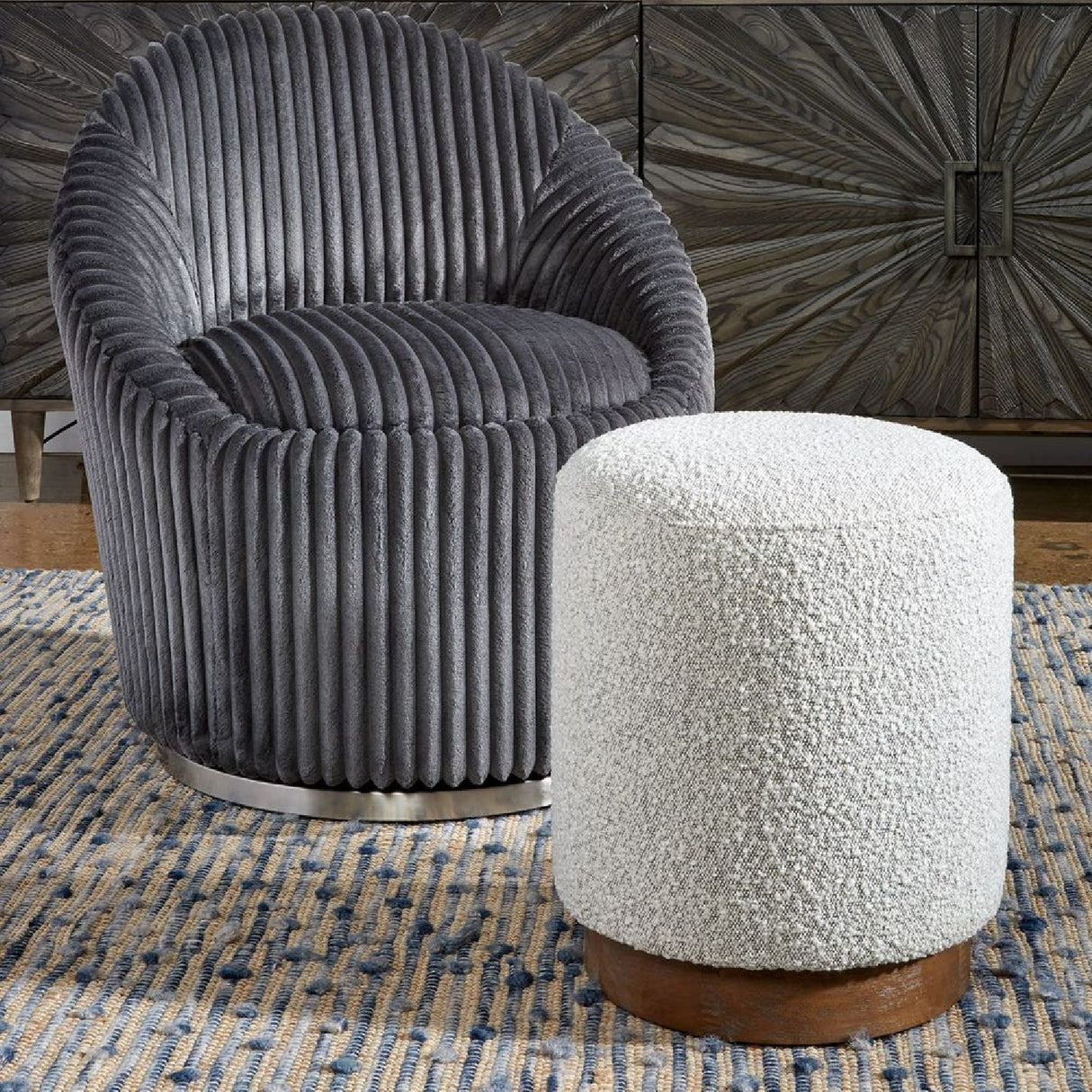 Cylindrical Textured Fabric Ottoman | Oroa.com