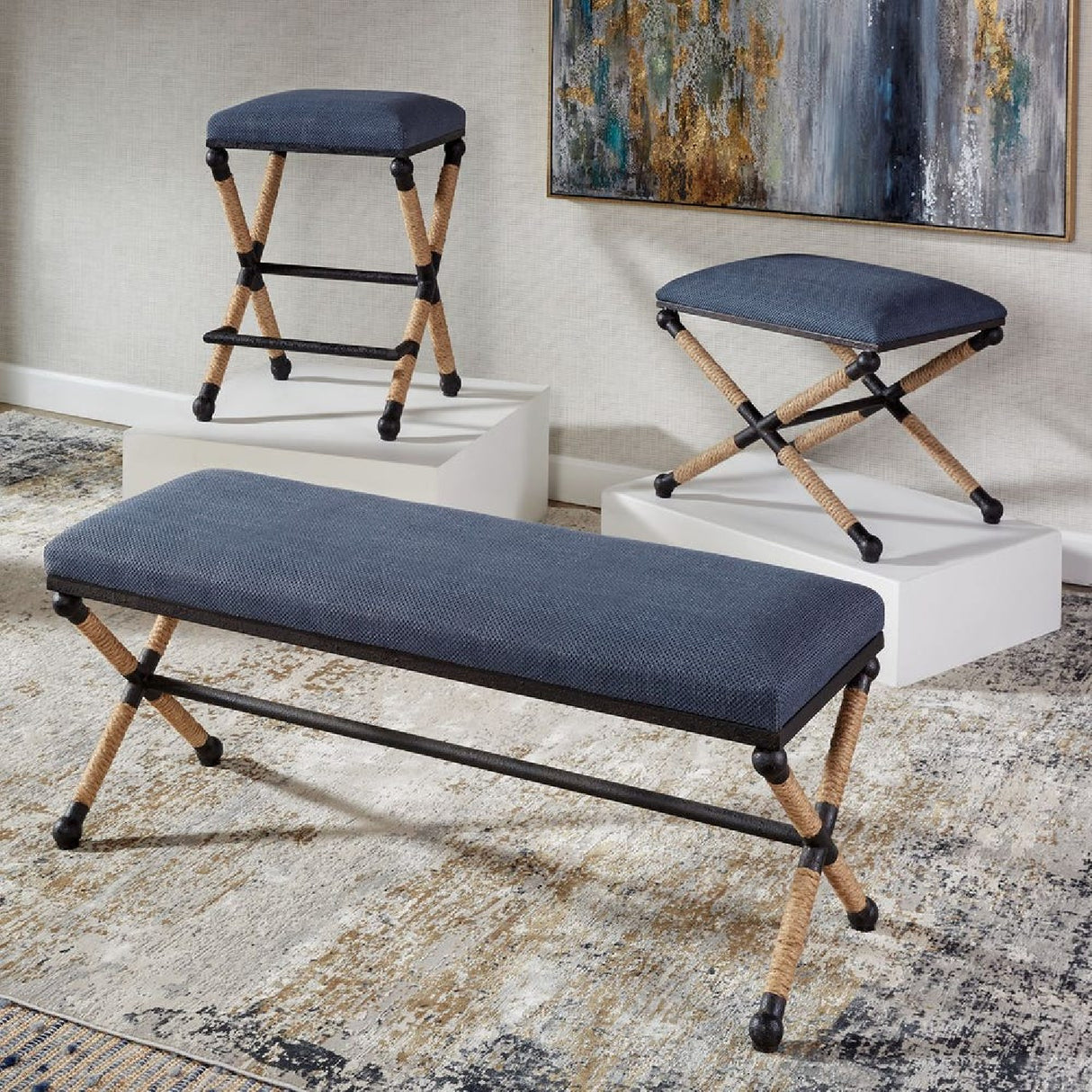 Blue Cotton Blend Bench | Oroa.com