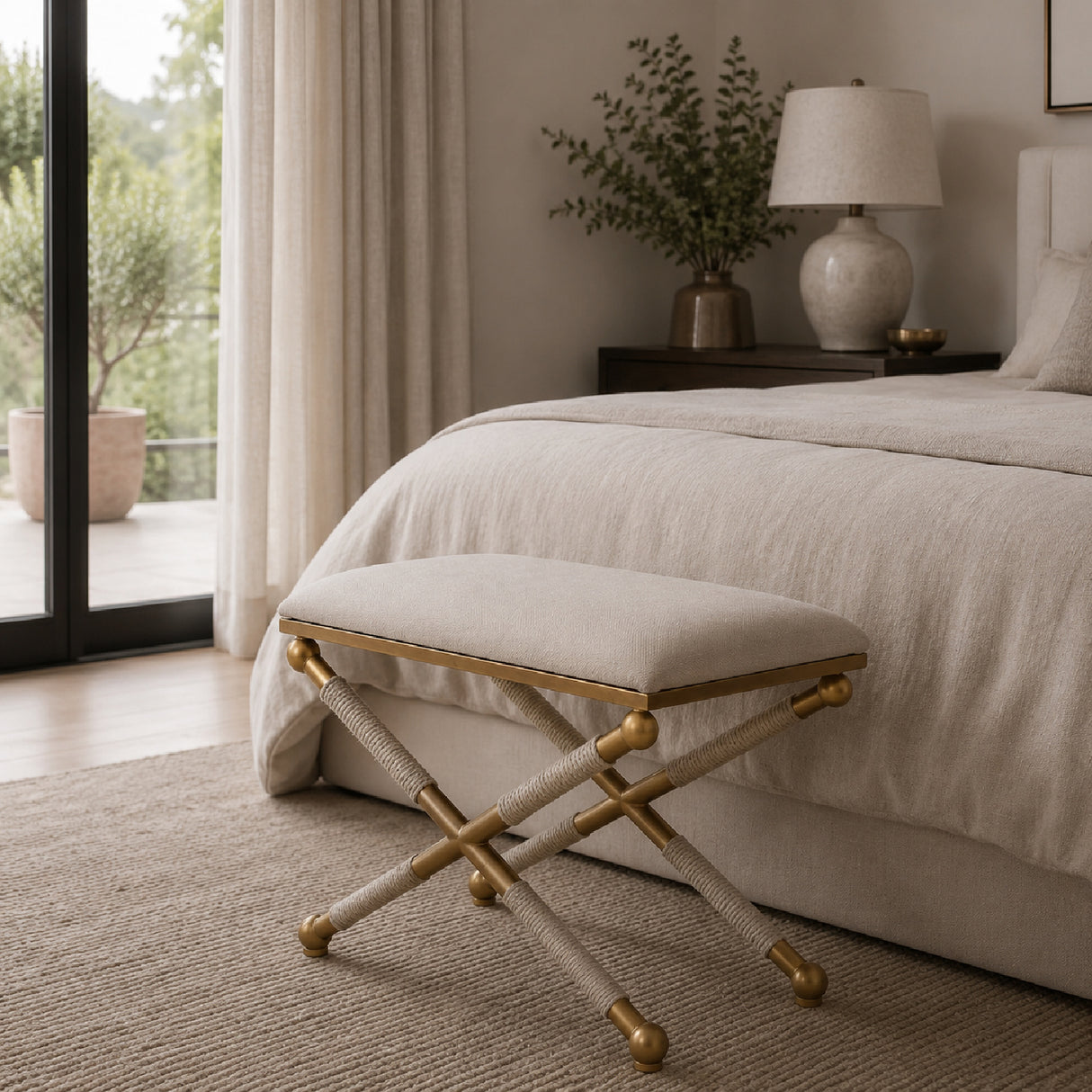 Gold Framed White Bench S | Oroa.com