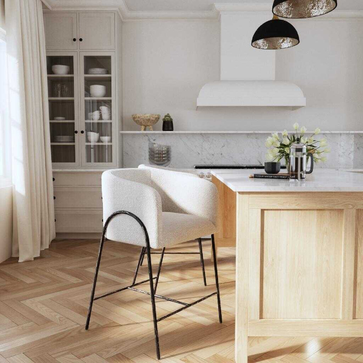 Barrel-Back Boucle Counter Stool | Oroa.com