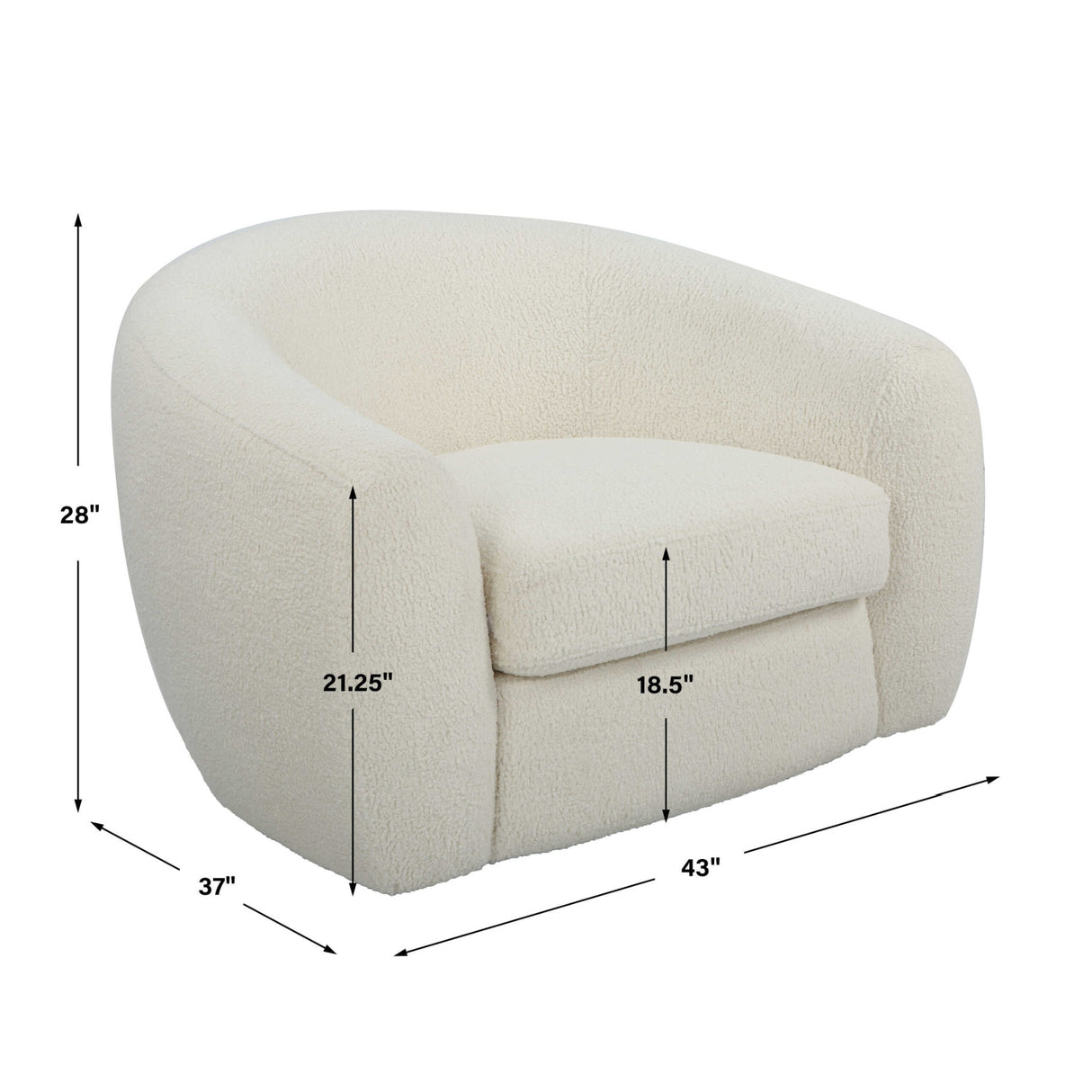 White Shearling Curved Swivel Chair | Oroa.com