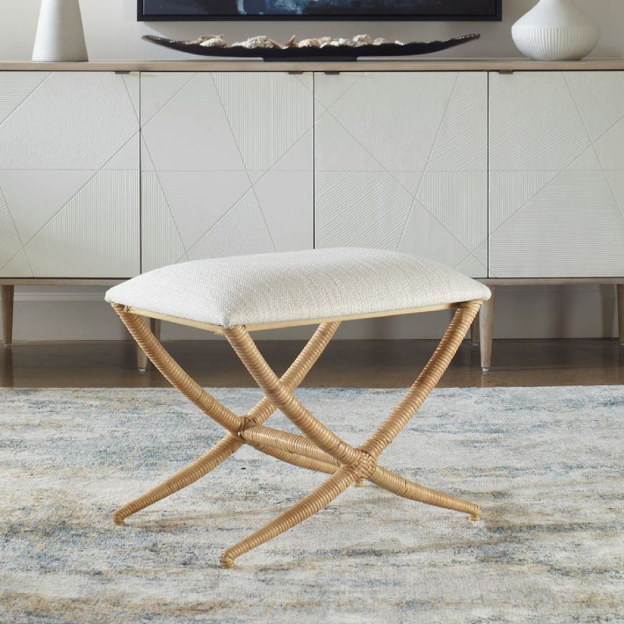 Rattan Wrapped Cross-Base Bench S | Oroa.com