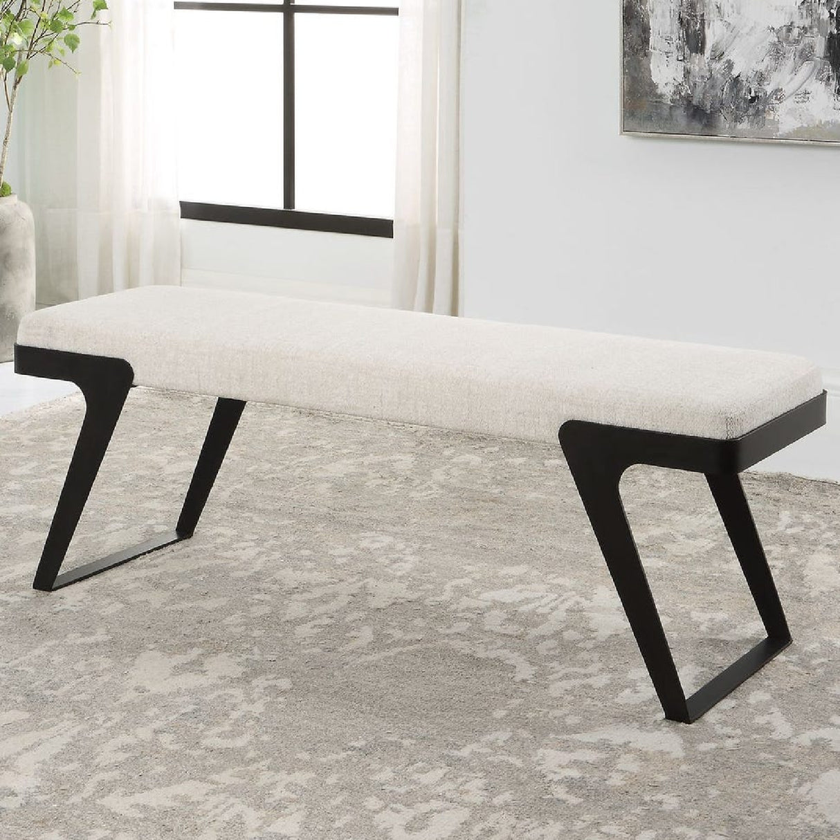 White Chenille Boucle Bench | Oroa.com