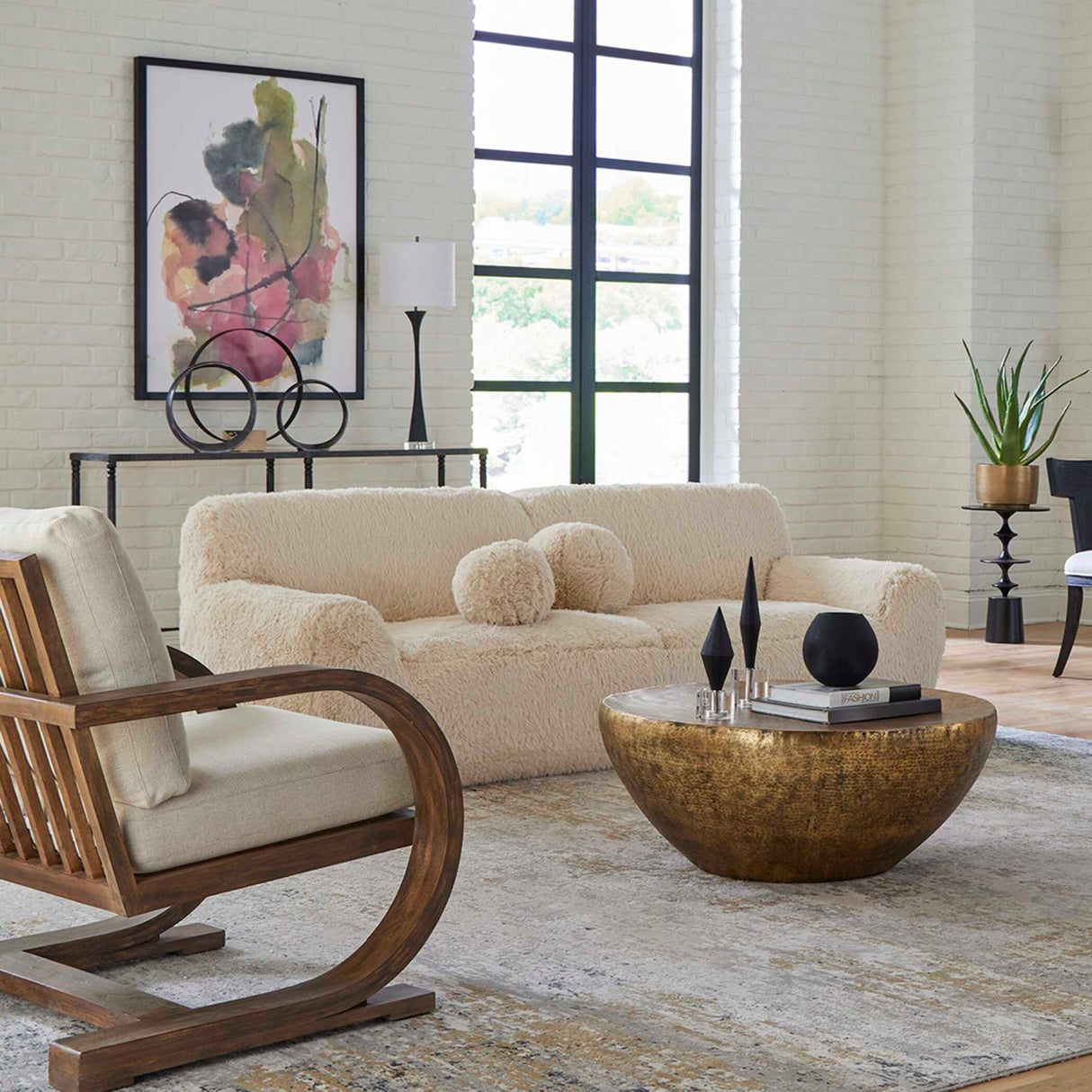 Cream Long-Haired Sheepskin Sofa | Oroa.com