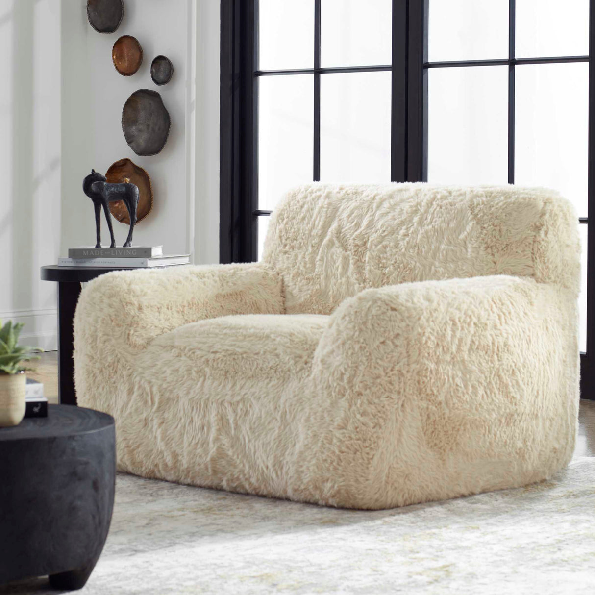 Cream Long-Haired Sheepskin Accent Chair | Oroa.com