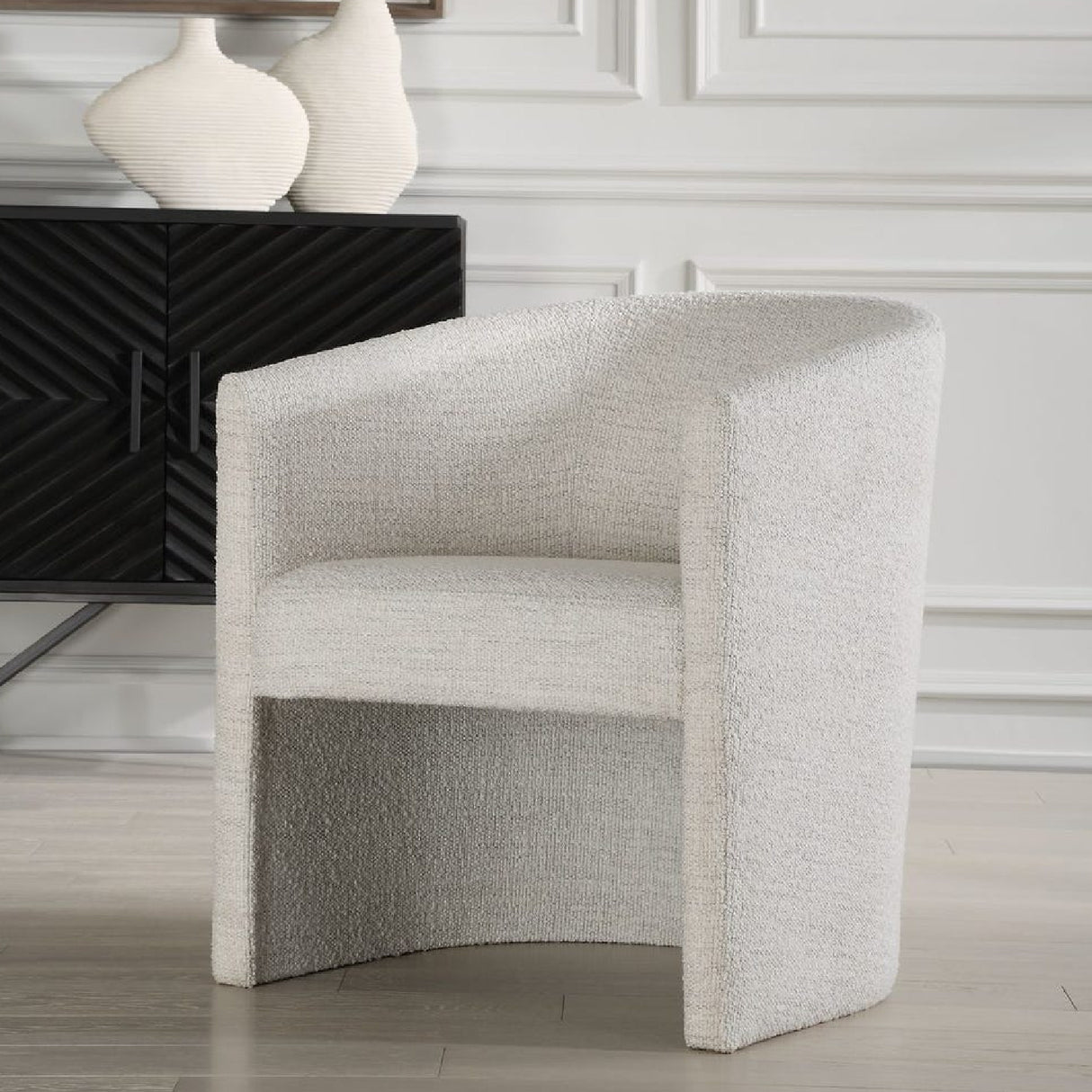 White Boucle Barrel Accent Chair | Oroa.com