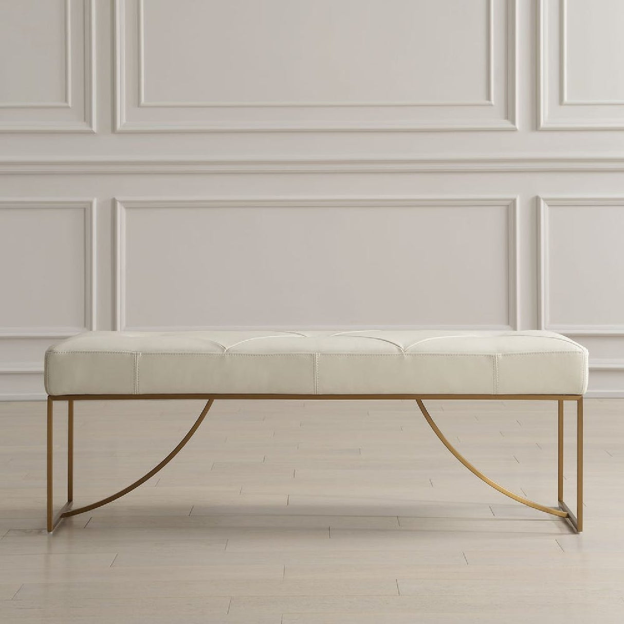 Tufted White Leather Bench | Oroa.com