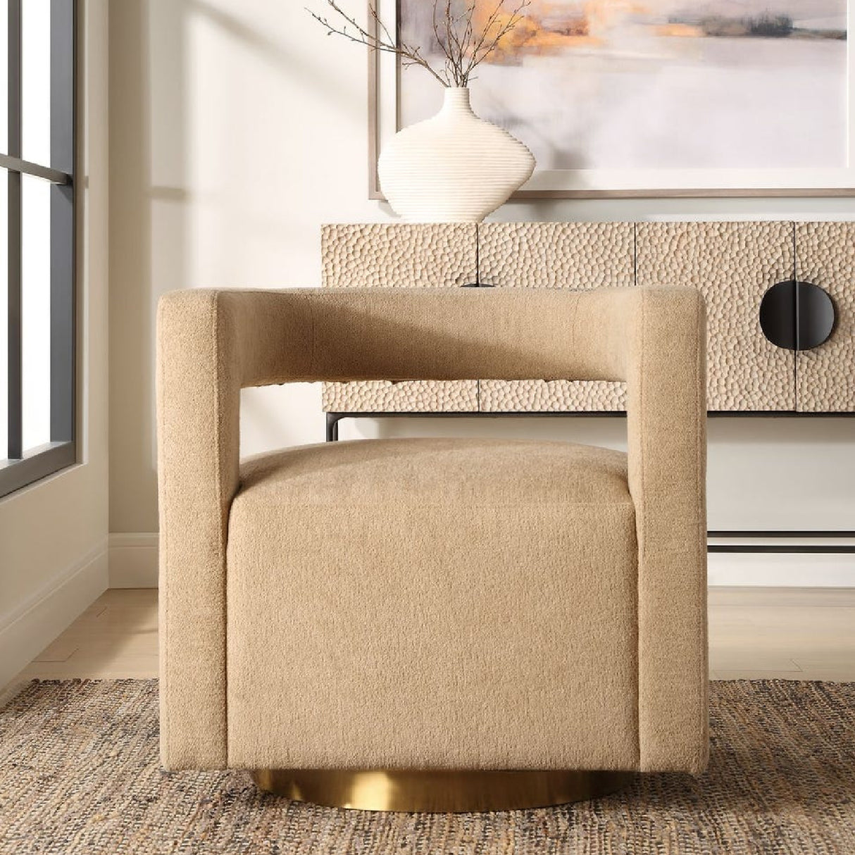 Beige Boucle Modern Swivel Chair | Oroa.com