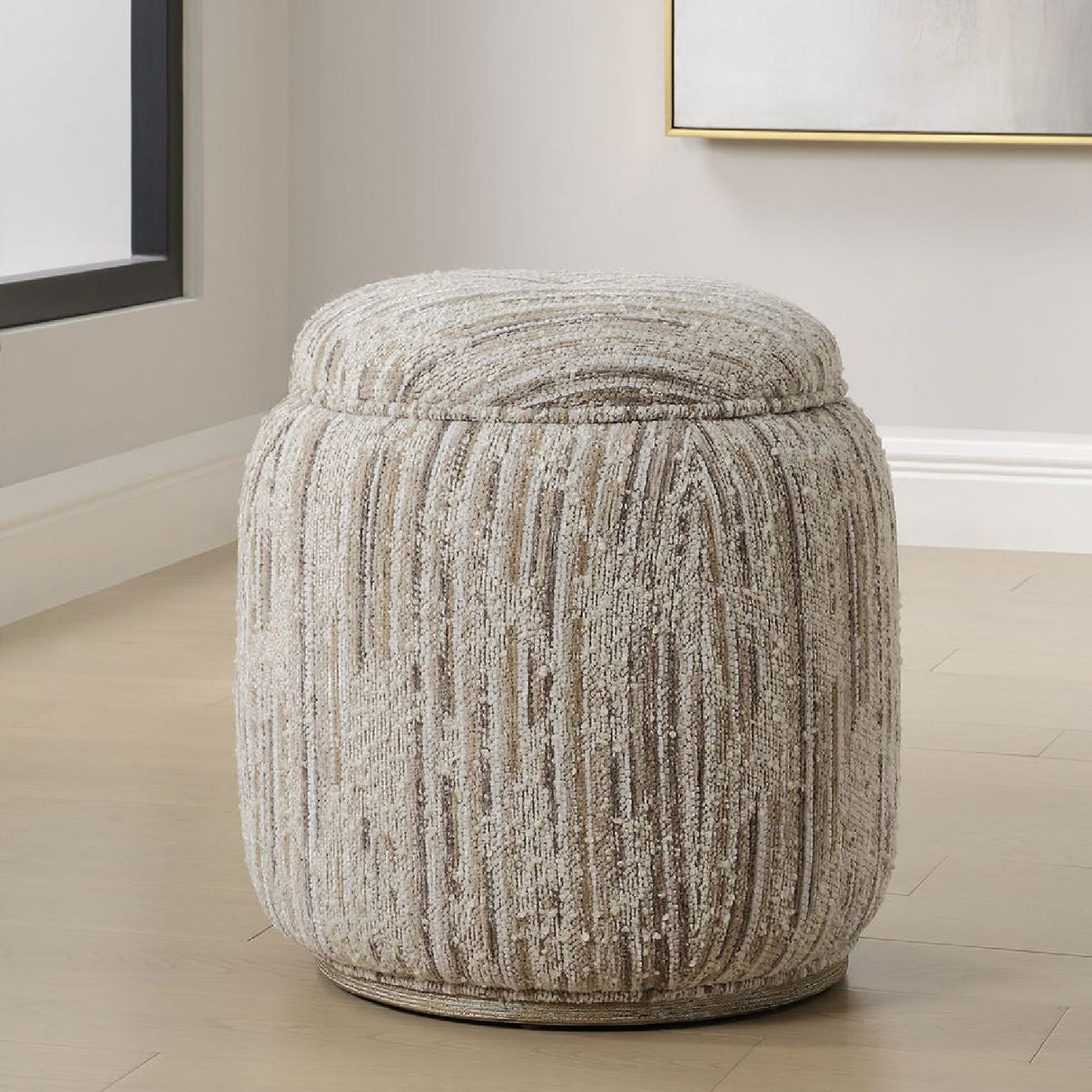 Tan Slubbed Boucle Storage Ottoman | Oroa.com