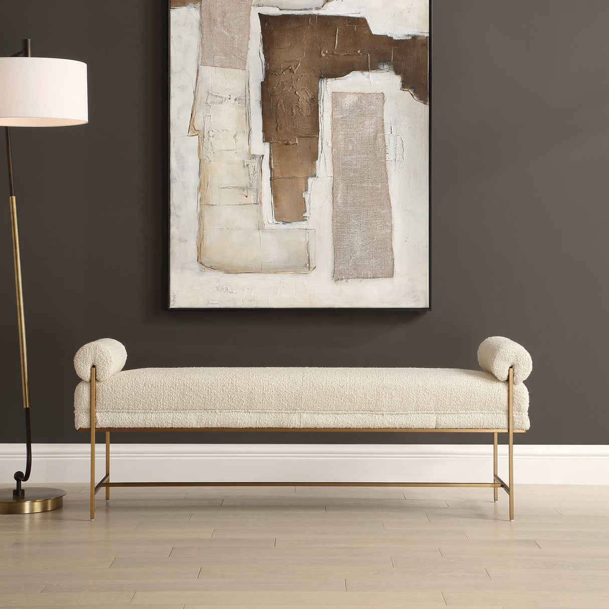 White Boucle Modern Bench | Oroa.com