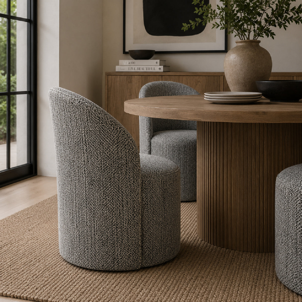 Chenille Caster Swivel Dining Chair | Oroa.com