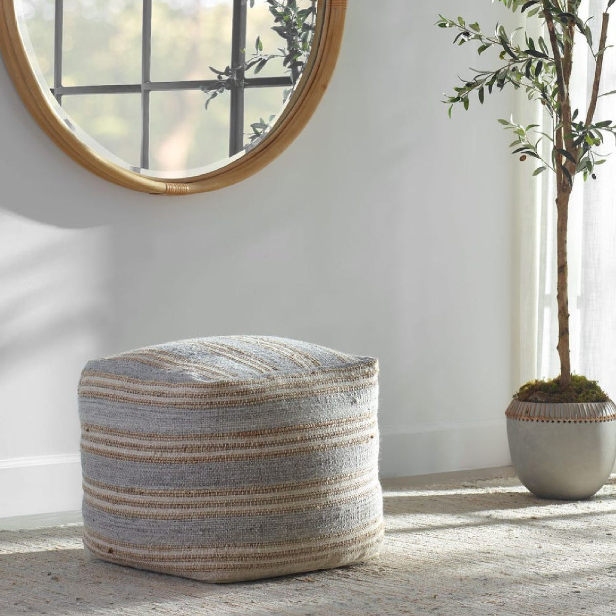 Gray & Cream Fabric Ottoman | Oroa.com