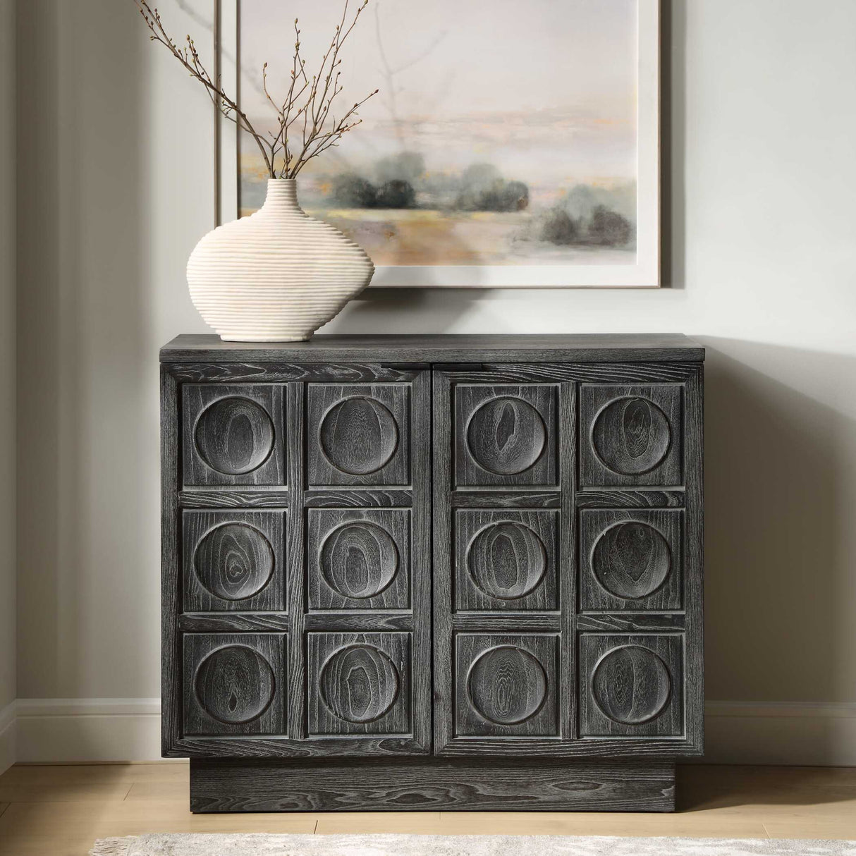 Circle Carved Elm 2-Door Cabinet | Oroa.com