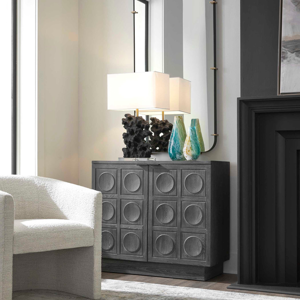 Circle Carved Elm 2-Door Cabinet | Oroa.com