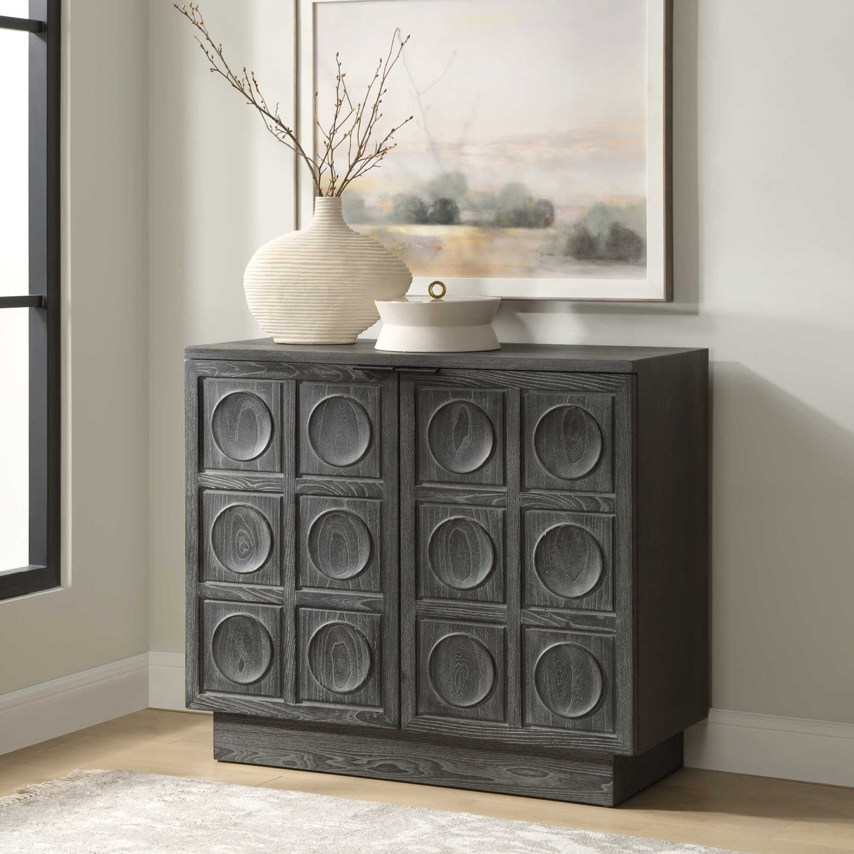 Circle Carved Elm 2-Door Cabinet | Oroa.com